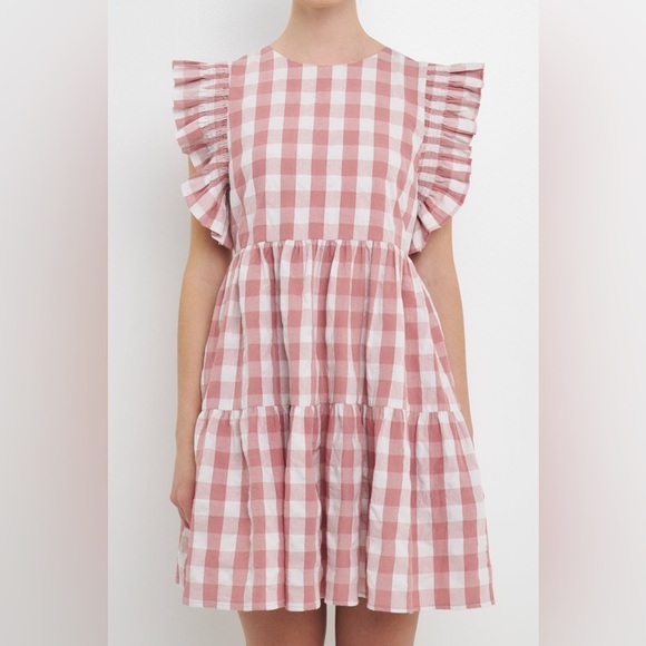 Pink Gingham Ruffle Sleeve Dress - Picture 5 of 6